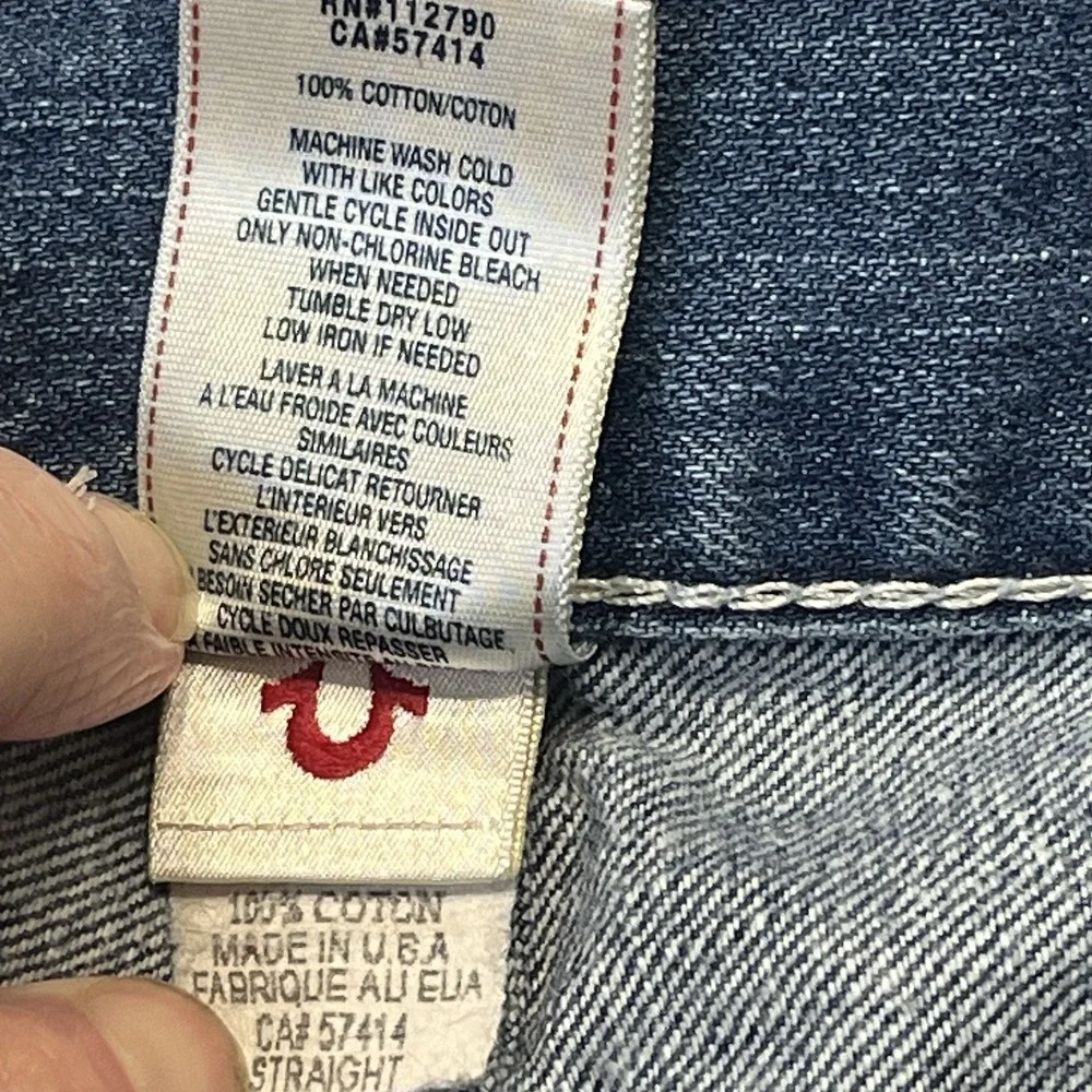 True Religion Men's Blue Denim Jeans Straight‎ Leg W/Flaps Size 38x25